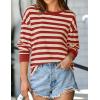 imageZESICA Womens Long Sleeve Striped Shirts Fall Crewneck Casual Loose Fit Tunic TopsRed