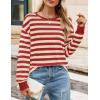 imageZESICA Womens Long Sleeve Striped Shirts Fall Crewneck Casual Loose Fit Tunic TopsRed