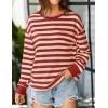 imageZESICA Womens Long Sleeve Striped Shirts Fall Crewneck Casual Loose Fit Tunic TopsRed