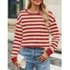 imageZESICA Womens Long Sleeve Striped Shirts Fall Crewneck Casual Loose Fit Tunic TopsRed