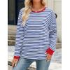 imageZESICA Womens Long Sleeve Striped Shirts Fall Crewneck Casual Loose Fit Tunic TopsRoyalblue