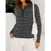 imageZESICA Womens Long Sleeve Striped Shirts V Neck Button Up Sweater Casual Loose Basic Tops Trendy Spring ClothesBlack