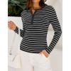 imageZESICA Womens Long Sleeve Striped Shirts V Neck Button Up Sweater Casual Loose Basic Tops Trendy Spring ClothesBlack