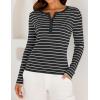 imageZESICA Womens Long Sleeve Striped Shirts V Neck Button Up Sweater Casual Loose Basic Tops Trendy Spring ClothesBlack