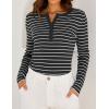 imageZESICA Womens Long Sleeve Striped Shirts V Neck Button Up Sweater Casual Loose Basic Tops Trendy Spring ClothesBlack