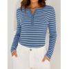 imageZESICA Womens Long Sleeve Striped Shirts V Neck Button Up Sweater Casual Loose Basic Tops Trendy Spring ClothesBlue