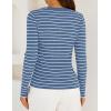 imageZESICA Womens Long Sleeve Striped Shirts V Neck Button Up Sweater Casual Loose Basic Tops Trendy Spring ClothesBlue
