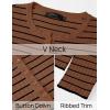 imageZESICA Womens Long Sleeve Striped Shirts V Neck Button Up Sweater Casual Loose Basic Tops Trendy Spring ClothesBrown