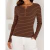 imageZESICA Womens Long Sleeve Striped Shirts V Neck Button Up Sweater Casual Loose Basic Tops Trendy Spring ClothesBrown