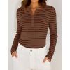 imageZESICA Womens Long Sleeve Striped Shirts V Neck Button Up Sweater Casual Loose Basic Tops Trendy Spring ClothesBrown