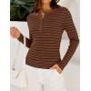 imageZESICA Womens Long Sleeve Striped Shirts V Neck Button Up Sweater Casual Loose Basic Tops Trendy Spring ClothesBrown