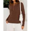 imageZESICA Womens Long Sleeve Striped Shirts V Neck Button Up Sweater Casual Loose Basic Tops Trendy Spring ClothesBrown