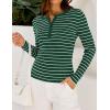 imageZESICA Womens Long Sleeve Striped Shirts V Neck Button Up Sweater Casual Loose Basic Tops Trendy Spring ClothesGreen
