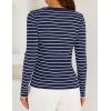 imageZESICA Womens Long Sleeve Striped Shirts V Neck Button Up Sweater Casual Loose Basic Tops Trendy Spring ClothesNavy