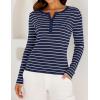 imageZESICA Womens Long Sleeve Striped Shirts V Neck Button Up Sweater Casual Loose Basic Tops Trendy Spring ClothesNavy