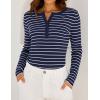 imageZESICA Womens Long Sleeve Striped Shirts V Neck Button Up Sweater Casual Loose Basic Tops Trendy Spring ClothesNavy