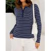 imageZESICA Womens Long Sleeve Striped Shirts V Neck Button Up Sweater Casual Loose Basic Tops Trendy Spring ClothesNavy