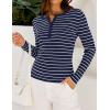 imageZESICA Womens Long Sleeve Striped Shirts V Neck Button Up Sweater Casual Loose Basic Tops Trendy Spring ClothesNavy