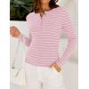 imageZESICA Womens Long Sleeve Striped Shirts V Neck Button Up Sweater Casual Loose Basic Tops Trendy Spring ClothesPink