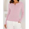 imageZESICA Womens Long Sleeve Striped Shirts V Neck Button Up Sweater Casual Loose Basic Tops Trendy Spring ClothesPink