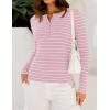 imageZESICA Womens Long Sleeve Striped Shirts V Neck Button Up Sweater Casual Loose Basic Tops Trendy Spring ClothesPink