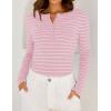imageZESICA Womens Long Sleeve Striped Shirts V Neck Button Up Sweater Casual Loose Basic Tops Trendy Spring ClothesPink