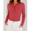 imageZESICA Womens Long Sleeve Striped Shirts V Neck Button Up Sweater Casual Loose Basic Tops Trendy Spring ClothesRed