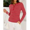imageZESICA Womens Long Sleeve Striped Shirts V Neck Button Up Sweater Casual Loose Basic Tops Trendy Spring ClothesRed