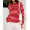 imageZESICA Womens Long Sleeve Striped Shirts V Neck Button Up Sweater Casual Loose Basic Tops Trendy Spring ClothesRed