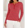 imageZESICA Womens Long Sleeve Striped Shirts V Neck Button Up Sweater Casual Loose Basic Tops Trendy Spring ClothesRed