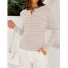 imageZESICA Womens Long Sleeve Striped Shirts V Neck Button Up Sweater Casual Loose Basic Tops Trendy Spring ClothesSand