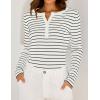 imageZESICA Womens Long Sleeve Striped Shirts V Neck Button Up Sweater Casual Loose Basic Tops Trendy Spring ClothesWhite