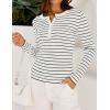 imageZESICA Womens Long Sleeve Striped Shirts V Neck Button Up Sweater Casual Loose Basic Tops Trendy Spring ClothesWhite
