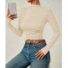 imageZESICA Womens Long Sleeve Tops Mock Neck Ruched Tight Shirts 2025 Fall Trendy OutfitsApricot