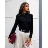 imageZESICA Womens Long Sleeve Tops Mock Neck Ruched Tight Shirts 2025 Fall Trendy OutfitsBlack