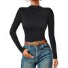 imageZESICA Womens Long Sleeve Tops Mock Neck Ruched Tight Shirts 2025 Fall Trendy OutfitsBlack