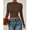 imageZESICA Womens Long Sleeve Tops Mock Neck Ruched Tight Shirts 2025 Fall Trendy OutfitsCoffee