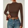 imageZESICA Womens Long Sleeve Tops Mock Neck Ruched Tight Shirts 2025 Fall Trendy OutfitsCoffee