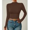 imageZESICA Womens Long Sleeve Tops Mock Neck Ruched Tight Shirts 2025 Fall Trendy OutfitsCoffee