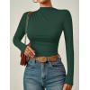 imageZESICA Womens Long Sleeve Tops Mock Neck Ruched Tight Shirts 2025 Fall Trendy OutfitsDark Green