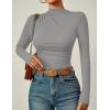 imageZESICA Womens Long Sleeve Tops Mock Neck Ruched Tight Shirts 2025 Fall Trendy OutfitsGrey