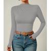 imageZESICA Womens Long Sleeve Tops Mock Neck Ruched Tight Shirts 2025 Fall Trendy OutfitsGrey
