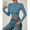 imageZESICA Womens Long Sleeve Tops Mock Neck Ruched Tight Shirts 2025 Fall Trendy OutfitsHaze Blue