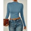 imageZESICA Womens Long Sleeve Tops Mock Neck Ruched Tight Shirts 2025 Fall Trendy OutfitsHaze Blue