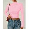 imageZESICA Womens Long Sleeve Tops Mock Neck Ruched Tight Shirts 2025 Fall Trendy OutfitsPink