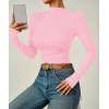 imageZESICA Womens Long Sleeve Tops Mock Neck Ruched Tight Shirts 2025 Fall Trendy OutfitsPink