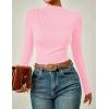 imageZESICA Womens Long Sleeve Tops Mock Neck Ruched Tight Shirts 2025 Fall Trendy OutfitsPink