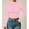 imageZESICA Womens Long Sleeve Tops Mock Neck Ruched Tight Shirts 2025 Fall Trendy OutfitsPink