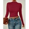 imageZESICA Womens Long Sleeve Tops Mock Neck Ruched Tight Shirts 2025 Fall Trendy OutfitsRed