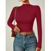 imageZESICA Womens Long Sleeve Tops Mock Neck Ruched Tight Shirts 2025 Fall Trendy OutfitsRed